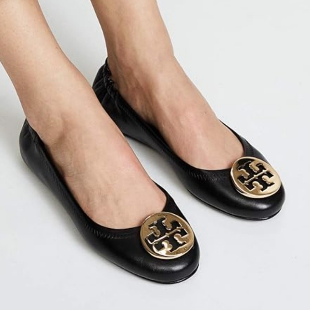 Tory Burch Slip On Ballet Flat Logo Size 8m Black